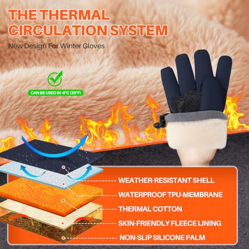 Kovulx Winter Gloves Warm for Men & Women - Waterproof Touchscreen Outdoor Thermal Gloves with Plush Lining/Adjustable Wri...