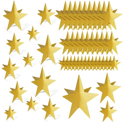Sinload 45 Pcs 3D Star Centerpiece Movie Night Decoration for Table in 3 Sizes Hanging Supplie for Red Carpet Film Show Th...