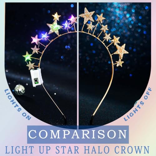 Uranian Light Up Star Halo Crowns LED Rhinestone Headbands Gold Star Hairbands Glow Festival Brithday Party Favor Hair Acc...