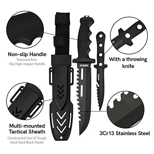 Dispatch Fixed Blade Hunting Knife with Sheath, 12" and 8" Survival Knives Set for Men Tactical Bowie Knife with Non-Slip ...