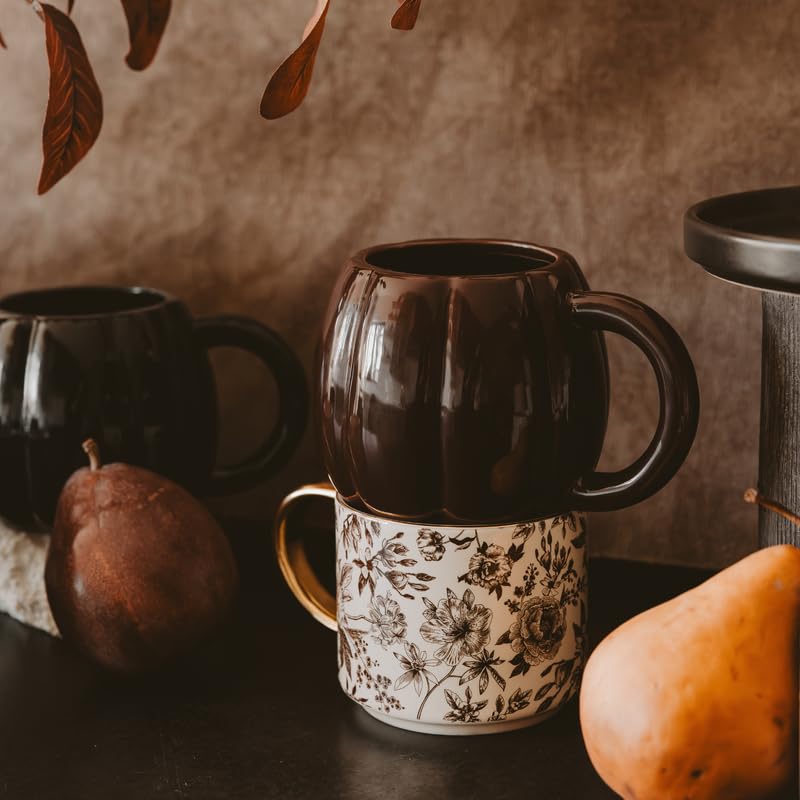 Sweet Water Decor Pumpkin Coffee Mug, 19oz Brown Ceramic Fall Mug, Cozy Autumn Home Decor Drinkware for Coffee, Tea & Cider, Microwave & Dishwasher Safe, Fall Gift for Women & Hostess