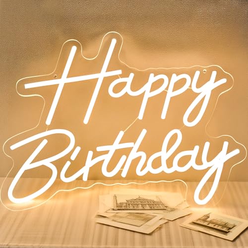 Happy Birthday Neon Sign for Backdrop, LED Happy Birthday Light Up Sign, USB Powered Dimmable Neon Light for Birthday Part...