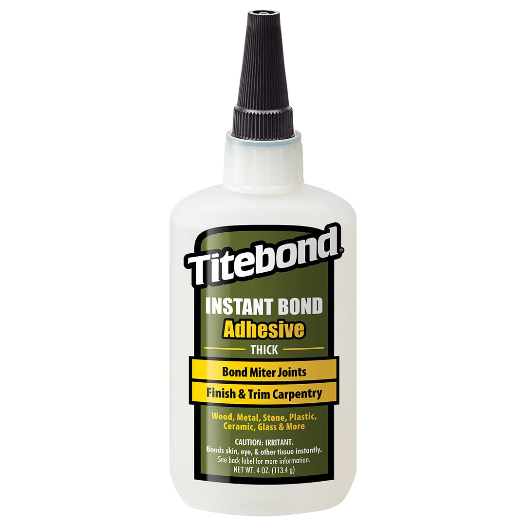 Titebond Instant Bond Thick CA Super Glue – Fast-Setting Ethyl Cyanoacrylate Adhesive for Wood, Miter Joints, Jigs, Fixtures & End-Grain, 8-10 Second Set – 4 Oz. 6222
