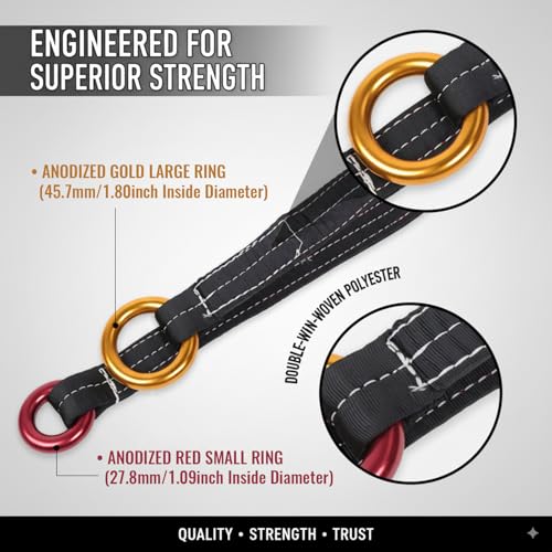 Yulatik 22KN Climbing Rope - Double-Woven Polyester Rescue Belt Tree Climbing Lanyard with 2 Anodized Rings for Arborists,...