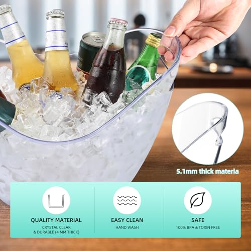 Large 8L Party Beverage Bucket, Acrylic Ice Bucket for Cocktail Bar, Cooler for Champagne, Red Wine or Beer, Food Grade, S...