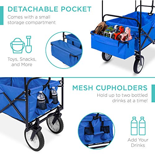 Best Choice Products Collapsible Folding Outdoor Utility Wagon with Canopy Garden Cart for Beach, Picnic, Camping, Tailgat...
