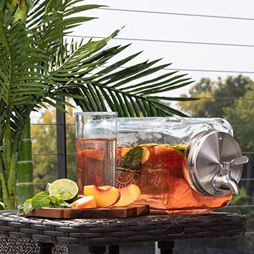 Le'raze 1.5-Gallon Glass Beverage Dispenser - Modern, Clear & Stainless Steel - Gravity Dispenser with Stainless Steel Spigot