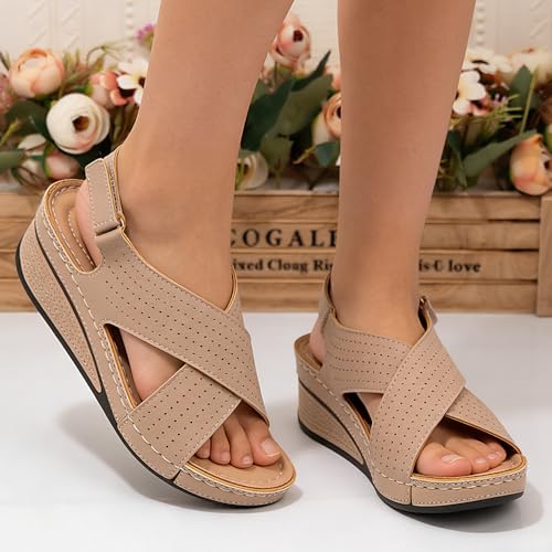 Women's Wedge Sandals - Breathable Openwork Design with Adjustable Straps, Thick Platform Sole for Comfort & Stability, Li...