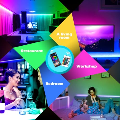 AILBTON Led Strip Lights,60ft Music Sync Color Changing, Built-in Mic,Bluetooth App Control LED Tape Lights with Remote,50...