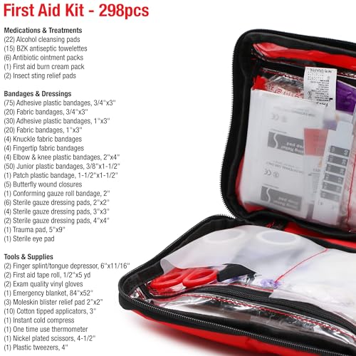 DMI 298-Piece Complete Emergency First Aid Kit, Treats Pain, Swelling, Cuts, Scrapes & Burns, Complete First Aid Guide Inc...