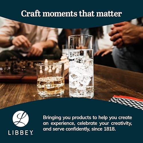 Libbey Miles Tumbler and Rocks Bar Drinkware Glasses Set, Clear All-Purpose 16 Piece Glassware Set, Sleek Glass Drinking C...