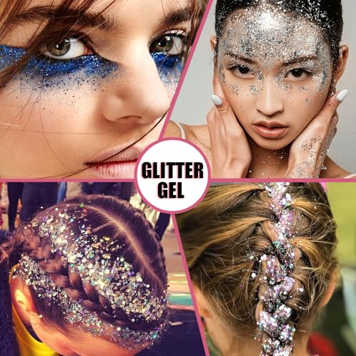 Body Glitter Face Glitter Makeup Festival Glitter, 20 Colors Face and Body Glitter Gel, Hair Glitter Gel, Body Makeup