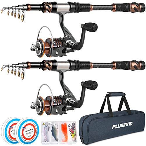 PLUSINNO Fishing Rod and Reel Combos - Carbon Fiber Telescopic Fishing Pole - Spinning Reel 12 +1 Shielded Bearings Stainl...