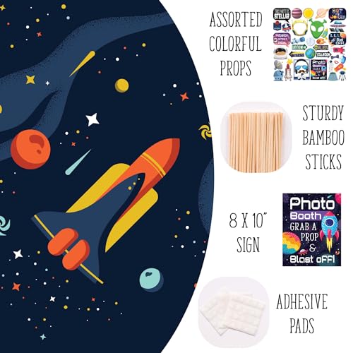 Space Photo Booth Props - 41-pc Photobooth Kit with 8 x 10-Inch Sign, 60 Adhesive Pads, 45 Sticks - Space Party Decor - Sp...