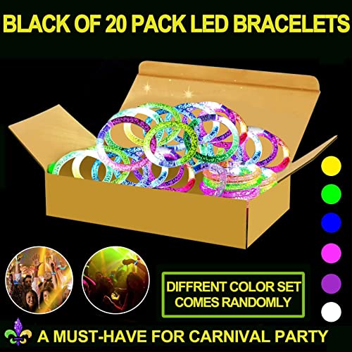20 Pack LED Glow Bracelets Party Favors for Kids Glow in The Dark Party Supplies, LED Bracelet Light Up Toys Neon Valentin...