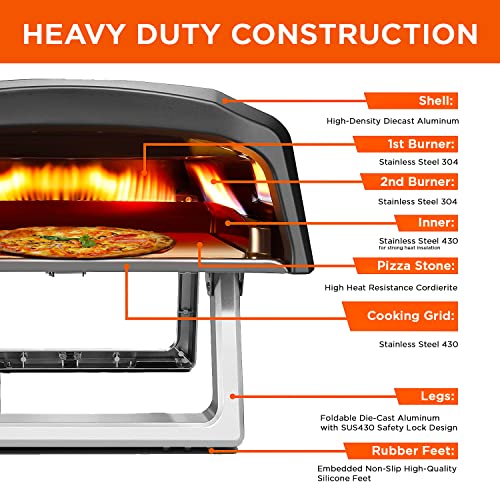 Commercial Chef Outdoor Gas Pizza Oven – Portable Propane Pizza Maker with Door, Peel, Stone, Cutter, and Cover - L-Shaped...