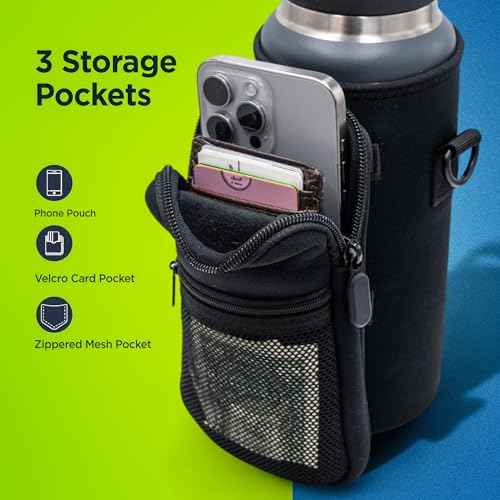 Insulated Carrier Bag Designed for YETI Rambler 26oz Water Bottle with Large Storage Pocket, Hand Strap and Padded Shoulder Sling, Travel Sleeve for Phone Storage and Accessories (Neoprene)