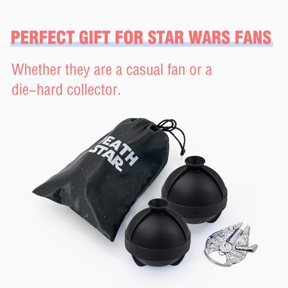 NICITY 2 Packs Death Star Ice Cube Mold with Millennium Falcon Bottle Opener，3D Star War Ice Cube Mold for Whiskey, Bourbon, Cocktails.Funny Star Wars Gifts for Men Women Him Dad