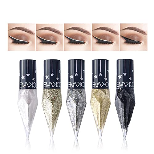 Go Ho Glitter Liquid Eyeliner Colorful Set,5 Colors Metallic Shimmer White Black Silver Gold Diamond Eyeliner,Glitter Eye ...