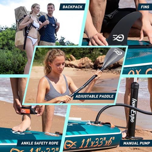 InnoExpo 11' Inflatable Stand Up Paddle Boards with Premium Accessories, Wide Stable SUP Paddle Board Design, Non-Slip Com...