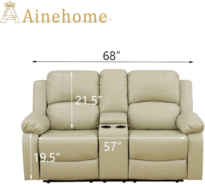 A Ainehome Living Room Furniture Set Leather Recliner Sofa Set Loveseat Chair Furniture Sofa Set for Living Room/Small Space/Rv/House/Office/Theater Seating (A-Beige Leather, Loveseat)