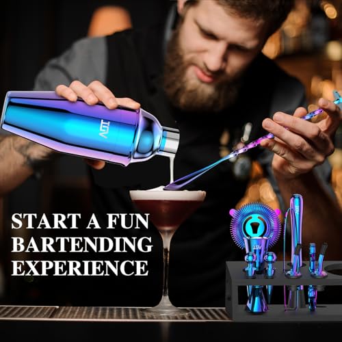 IOV Mixology Bartender Kit with Stand | 12-Piece Cocktail Shaker Set | 24oz Martini Shaker Set for Drink Mixing | Bar Set ...