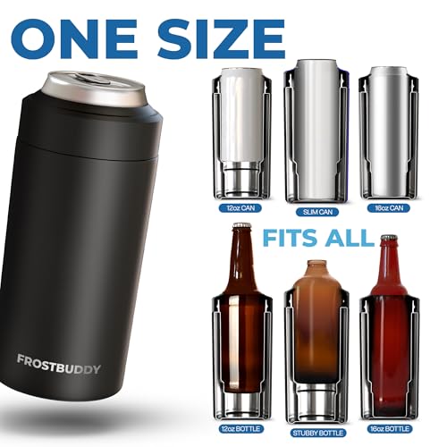 Frost Buddy Universal Can Cooler - Fits All - For Regular 12 & 16 oz or Slim-Size Bottles - Insulated Double-Walled Stainl...