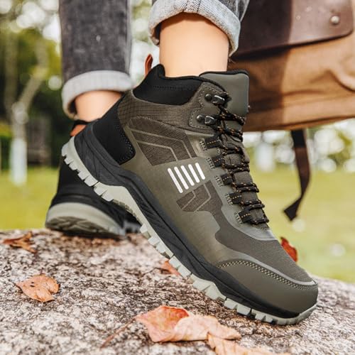 ABXOX Men's Waterproof Hiking Boots - Lightweight Mid Ankle Lace Up, Non-Slip, Sand-Proof Trekking Shoes, Comfortable Rugg...