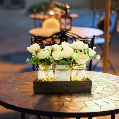 XXXFLOWER 3 Pcs Mason Jars Lights Fall Table Centerpieces - Christmas Gifts for Women Mom Wife,Indoor Decors for Farmhouse...