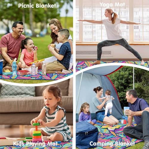Fefede Waterproof Picnic Blankets Foldable & Portable 60''x80'' Boho Picnic Mat for Outdoors, Large Washable Picnic Blanke...