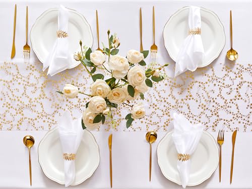 YATOJUZI Gold Table Runner,16 Ft Golden Star Sheer Chiffon Tulle Table Runner,Sequin Glitter Metallic Foil Gold Table Deco...