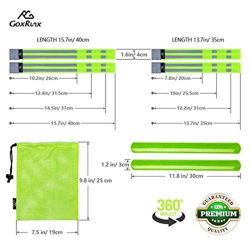 GoxRunx Reflective Bands Running Gear 6 Pack-Adjustable Reflective Armband Arm Wrist Ankle Leg Bands Reflectors -Reflectiv...