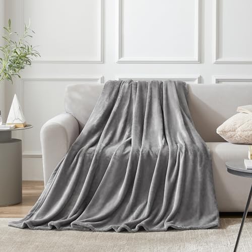 Hansleep Fleece Blanket Twin Size Grey, Soft Cozy Twin Blanket, Fuzzy Flannel Blanket for Bed, Sofa, Couch, Travel, Campin...