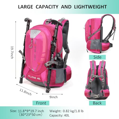 MIAZIB Hiking Backpack Camping 40L Outdoor Daypack Lightweight Travel Backpack with Rain Cover for Women Men (Pink)