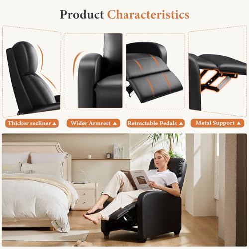Sweetcrispy Recliner Chair PU Leather Recliner Sofa No Massage, Home Theater Seating with Lumbar Support, Adjustable Push ...