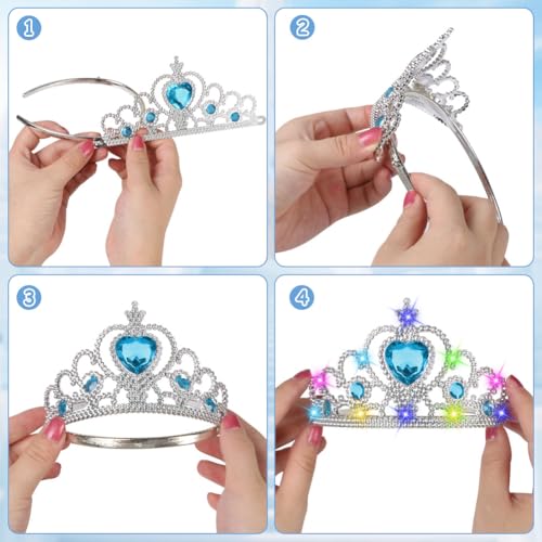 Vicloon 2PCS Light Up Princess Crown and Wands, Princess Dress Up Accessories for Little Girls Christmas Birthday Cosplay