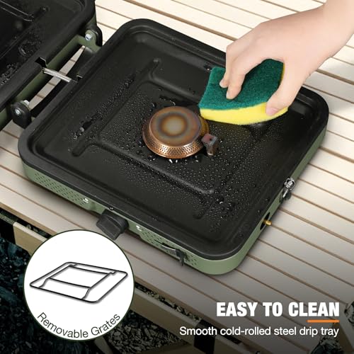 ALBOMI 2 Burner Propane Camping Stove,Portable Folding Gas Stove for Camping with 17200 BTU,Two Adjustable Burners with Ea...