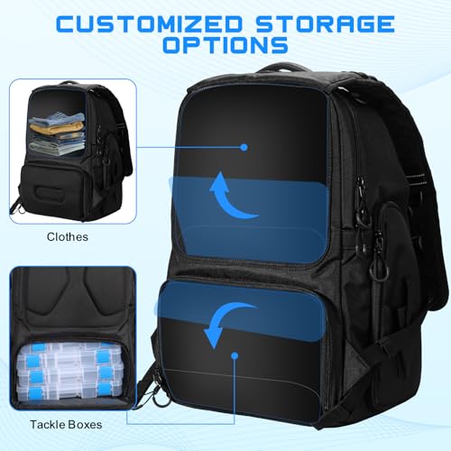 BAIXIXIG 50L Fishing Tackle Backpack with Removable Lure Wraps,Include (4) 3600 Tackle Boxes, 2 Rod Holders Storage Fishin...