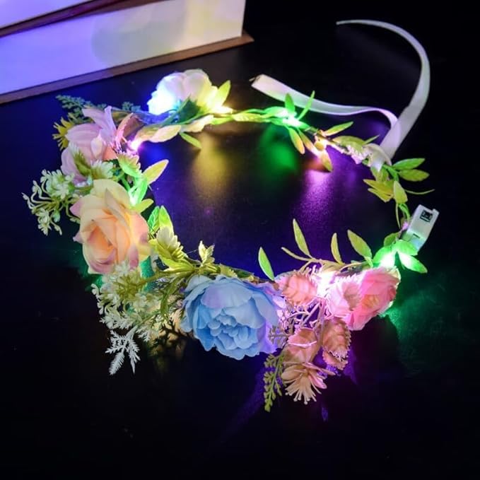 Glowing Flower Headband, Glowing Floral Hair Crown for Music Festival, Rave, Party Favors for Women Girls