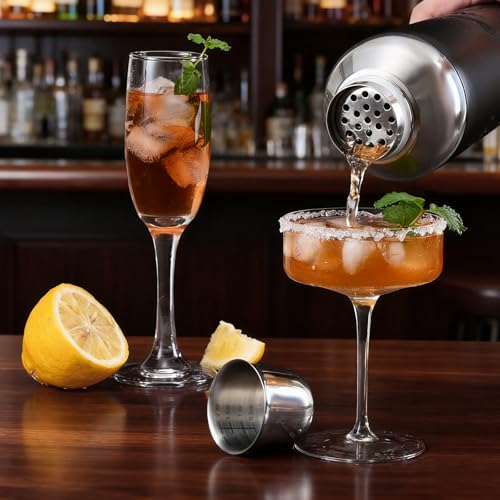 Etens Insulated Cocktail Shaker Black - 23oz Double Wall Vacuum Stainless Steel Martini Shaker with Built-in Strainer & Ji...