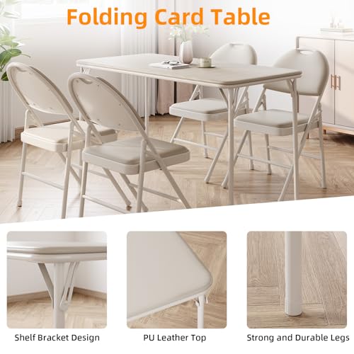 Garvee Portable Folding Table and Chairs Set with Metal Legs and Thicken Padded Cushion, No Assembly Required, for Events,...