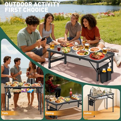 DeeprBetter Folding Camping Table, 3ft Camping Table Aluminum Folding Table with 3 Adjustable Height Max 27.5 Inch Picnic ...