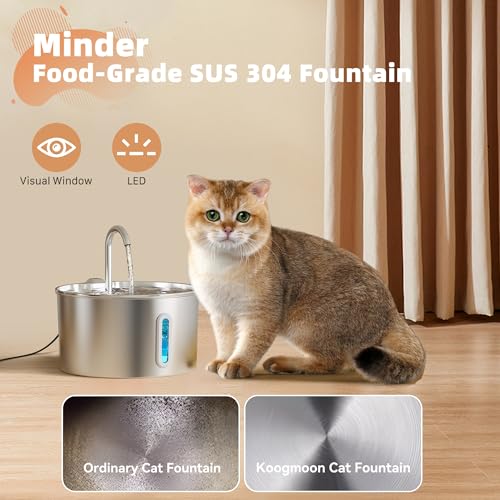 Cat Water Fountain Stainless Steel: 2.2 L Cat Fountain for Drinking - Automatic Pet Water Fountain for Cats Inside - Metal...