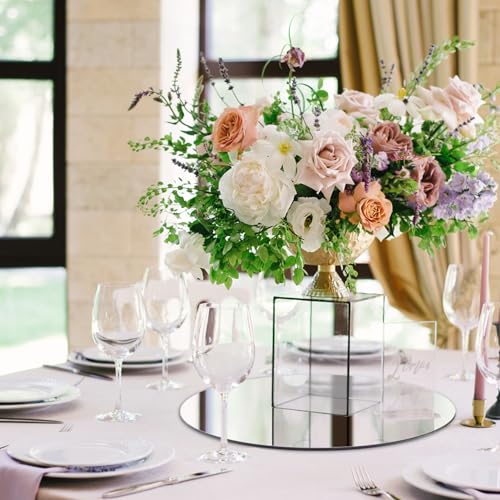 Mymonfif 12" Mirror Centerpieces, Set of 12 Round Mirrors for Centerpieces, 2mm Glass Mirror Plates, Mirror Tray, for Wedd...