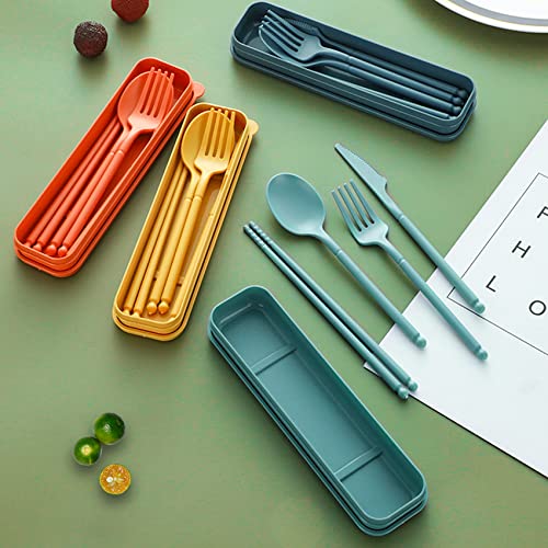 Travel Utensils with Case, Rrusable Utensils Set with Case, Plastic Cutlery Set Forks Spoon Tableware, Portable Camping Cu...