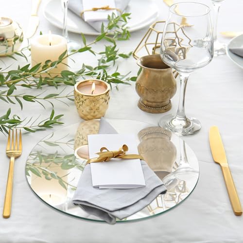 VASUHOME 12" Round Mirror Centerpieces for Tables, Glass Circle Mirror Plates with Smooth Edge and Cushioned Feet, Ideal f...