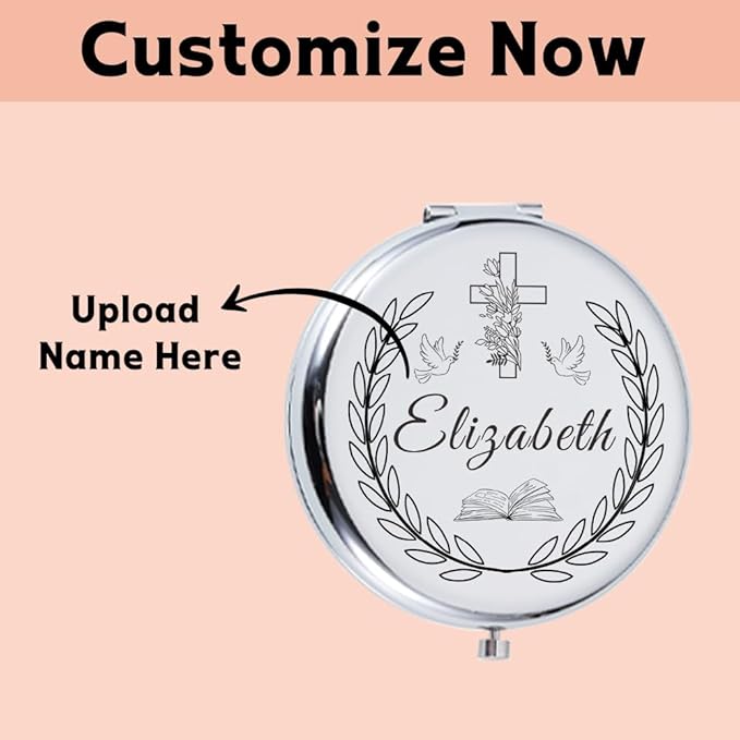 Eunigem Personalized Compact Mirror for Women-Custom Mirror Gifts for Bridesmaid,Wedding,Birthday,Mom,Friend,Wife,Christian