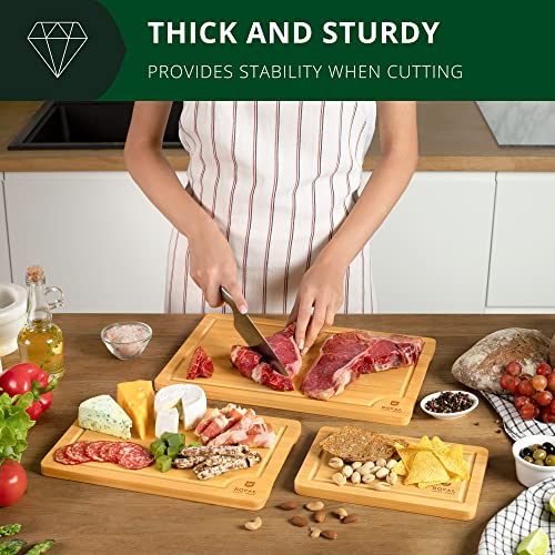 ROYAL CRAFT WOOD Bamboo Cutting Board Set with Juice Groove (3 Pieces) and Cutting Board Organizer