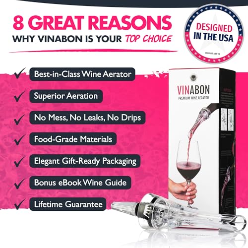VINABON Wine Aerator Pourer Spout – Updated 2026 Professional Wine Aerator for Superior Flavor, Enhanced Bouquet & Rich, S...