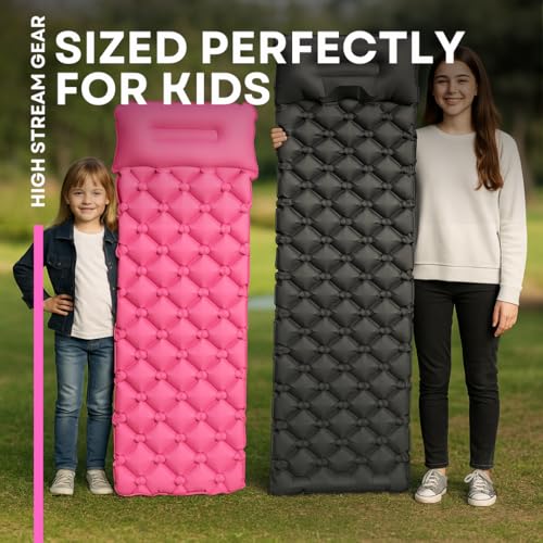 Kids Sleeping Pad for Camping and Sleepovers with Pillow, Inflatable Camping Mattress for Backpacking & Travel, Thick Todd...